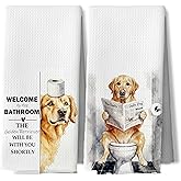 DAYOUER Funny Bathroom Golden Retriever Gifts Hand Towels, Golden Retriever Bathroom Decor,Dog Lover Mom Gifts Decorative Hand Tea Towels for Bath Room Washroom Restroom Toilet,16x24 Inches Set of 2