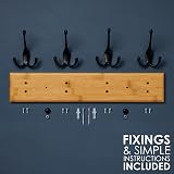 LARHN Wooden Coat Hooks Wall Mounted 4 Triple Black Bamboo 42 cm with Fixings view 5