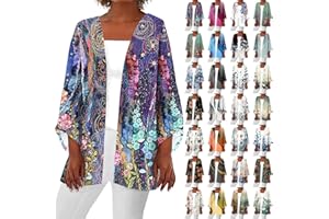 YUTANRAL Womens Summer Tops Floral Printed Lightweight Cardigan Casual Loose Puff Sleeve Kimonos Plus Size Blouses Cover Ups