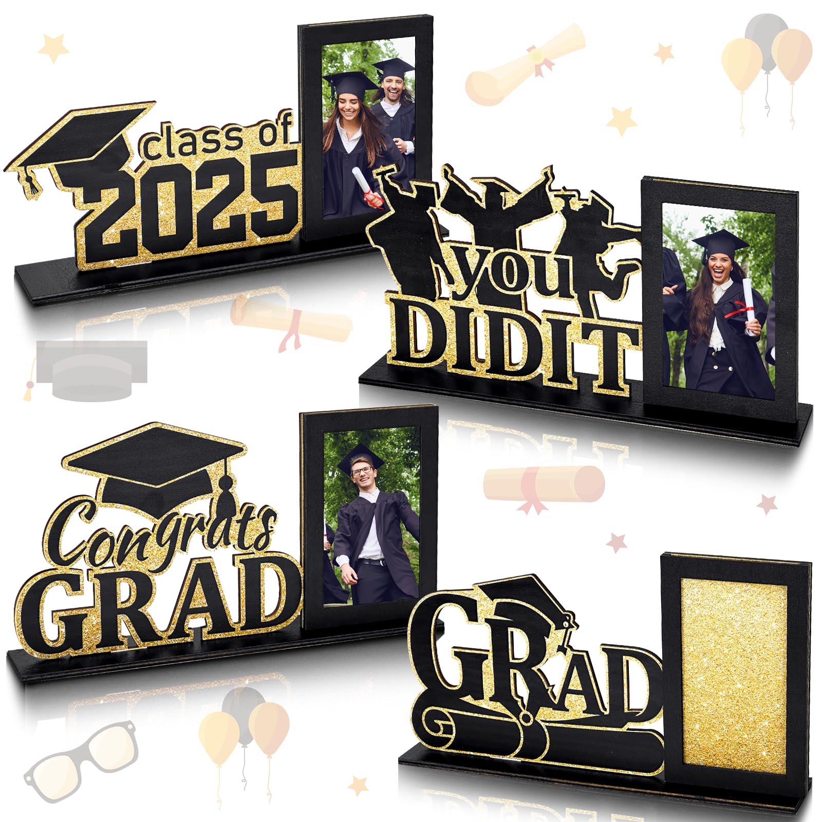Photo 1 of 4 Sets of Graduation Table Decorations Photo Centerpieces for Table Graduation Wooden Picture Frames for Class of 2025 Graduation Table Decoration School Graduation Party Favor