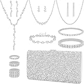 NEWITIN 9 Pieces Purse Rhinestone Jewelry Set for Women Prom Jewels Crystal Clutch Purse Necklaces Rings Bracelets Earrings Gold Jewelry Set for Women Bride