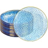 DaYammi 60 Pcs Blue Gold Plastic Plates, Hammered Plastic Dessert/Salad Plates, 7-Inch Blue Dessert Platos,Appetizer Platos Disposable Perfect For Wedding