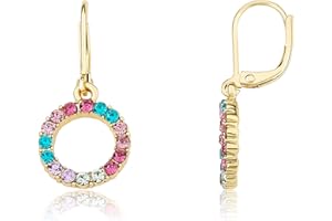 Little Miss Twin Stars Kids Earring - 14k Gold-Plated Multi Color Rainbow Dangle Leverback Earring - Hypoallergenic and Nickel Free For Sensitive Ears