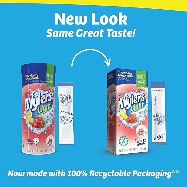 WYLER’S LIGHT PITCHER PACKS, WATER DRINK MIX, STRAWBERRY LEMONADE,6 PITCHER PACKETS