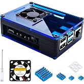 Miuzei Case for Raspberry Pi 4 Model B 4gb with Fan Cooling 4Pcs HeatSinks | 3510 Brushless Quiet Fan, Acrylic Clear Blue Shell, Visible Internal Run, Dust-proof, Full Port Access, for Desktop Office