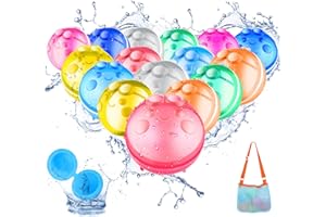 MAKE KIDS SMILE BUBBLE FUN 16Pcs Water Balloons Reusable, Quick Refillable Water Balloon for Kids & Adults, Self Sealing Magnetic Water Balls, Silicone Water Bombs with Mesh Bag, Splash Water Ball for Summer Outdoor Activities