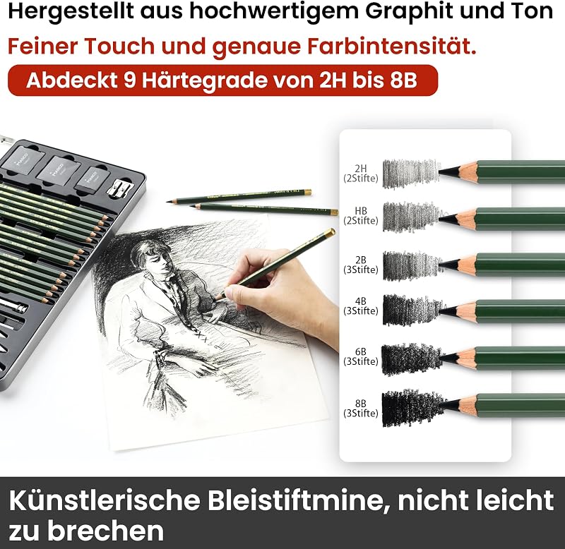 - Conjunto de Lápis de Esboço e Desenho, 25 peças, de alta qualidade, adequado para iniciantes, artistas, adultos e adolescentes, ideal para esboços detalhados e desenhos diários