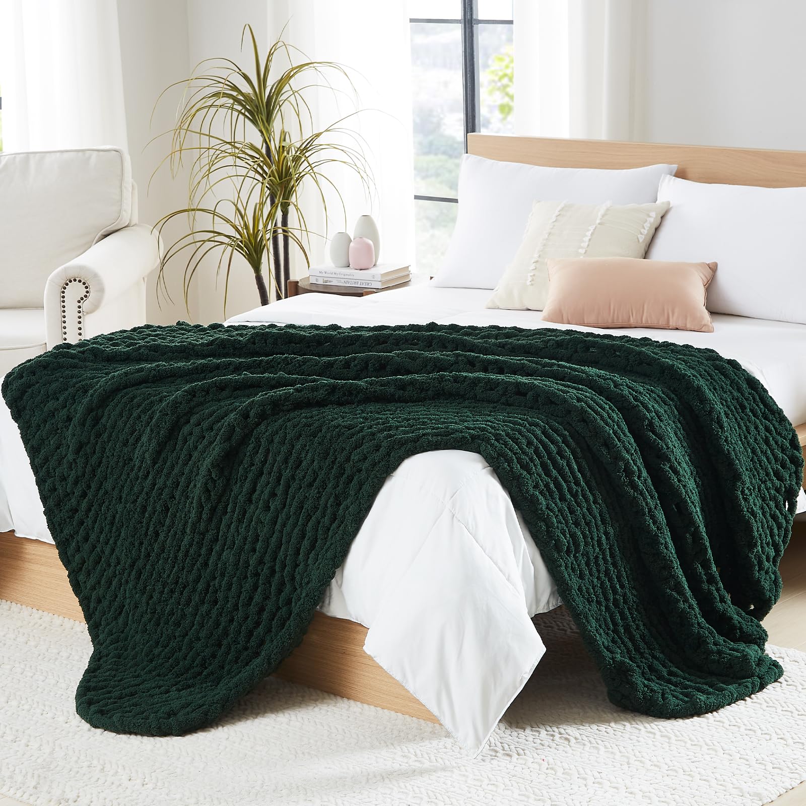 Photo 1 of L'AGRATY Chunky Knit Blanket Throw - Soft Chunky Throw Blanket 50x60: 100% Hand Kintted Chenile Crochet Throw Blanket for Couch - Large Cable Knit Chunky Blanket for Home Decor(Olive Green)