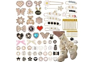 SDEZUNX 80 Pcs Charms For Socks, Junk Sock Charms Pins, Sneaker Charms Sock Jewelry Charms Pins Kit, Pearl Rhinestone Brooches And Pins For Women, Gold Bling Safety Pins Button For Shoe Sock Hat Clothes Decor