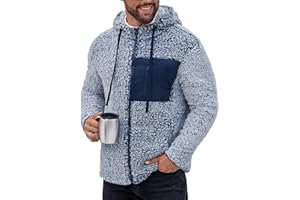 VOGSTART Men's Sherpa Zipper Hoodie Fuzzy Fleece Jacket Color Block Thermal Cardigan with Pockets (S-XXL)