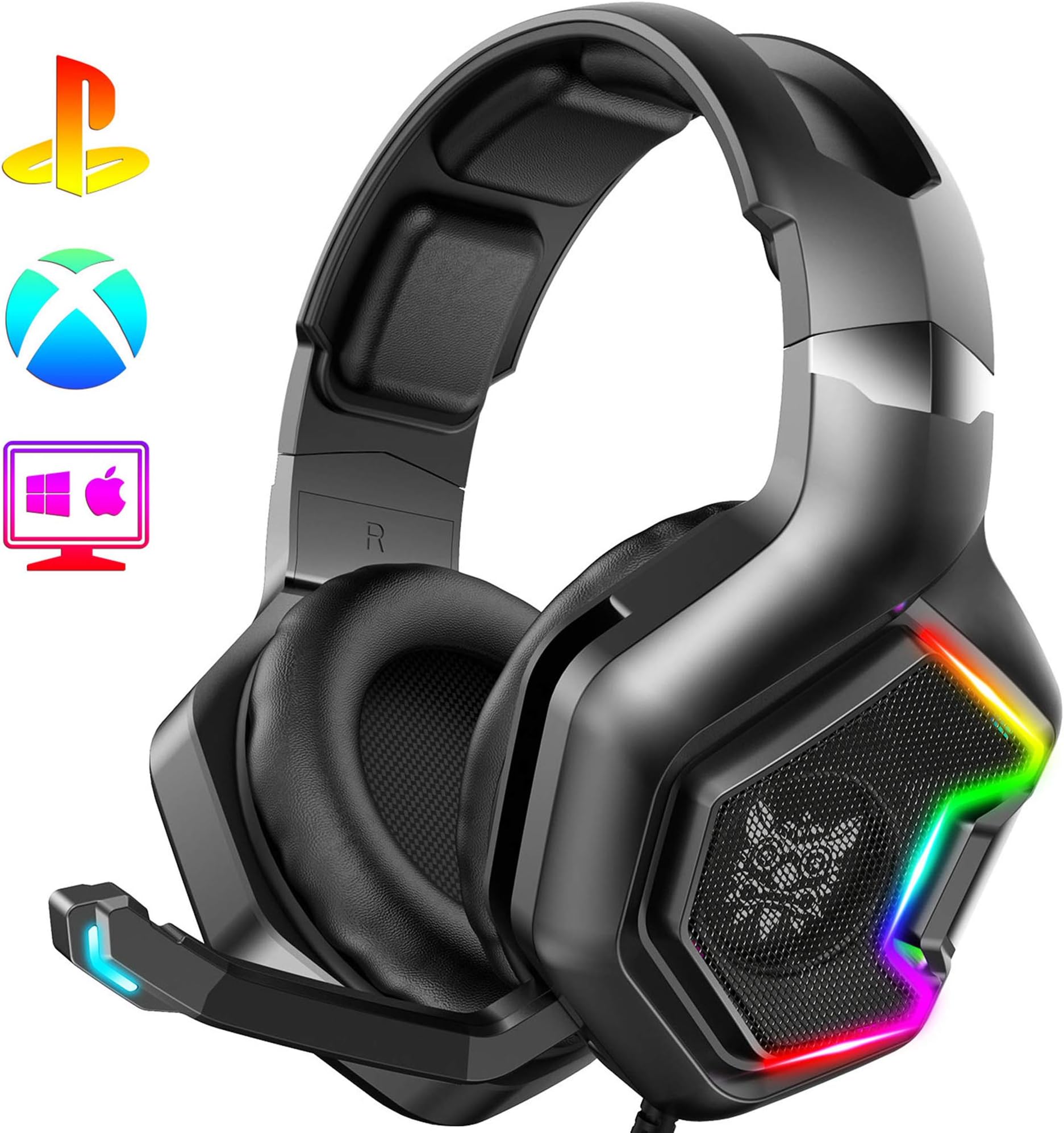ONIKUMA PS4 Headset -Xbox One Headset Gaming Headset with 7.1 Surround Sound Pro Noise Canceling Gaming Headphones with Mic & RGB LED Light for PS4, Super Nintendo,PC,Xbox One(Adapter Not Included)