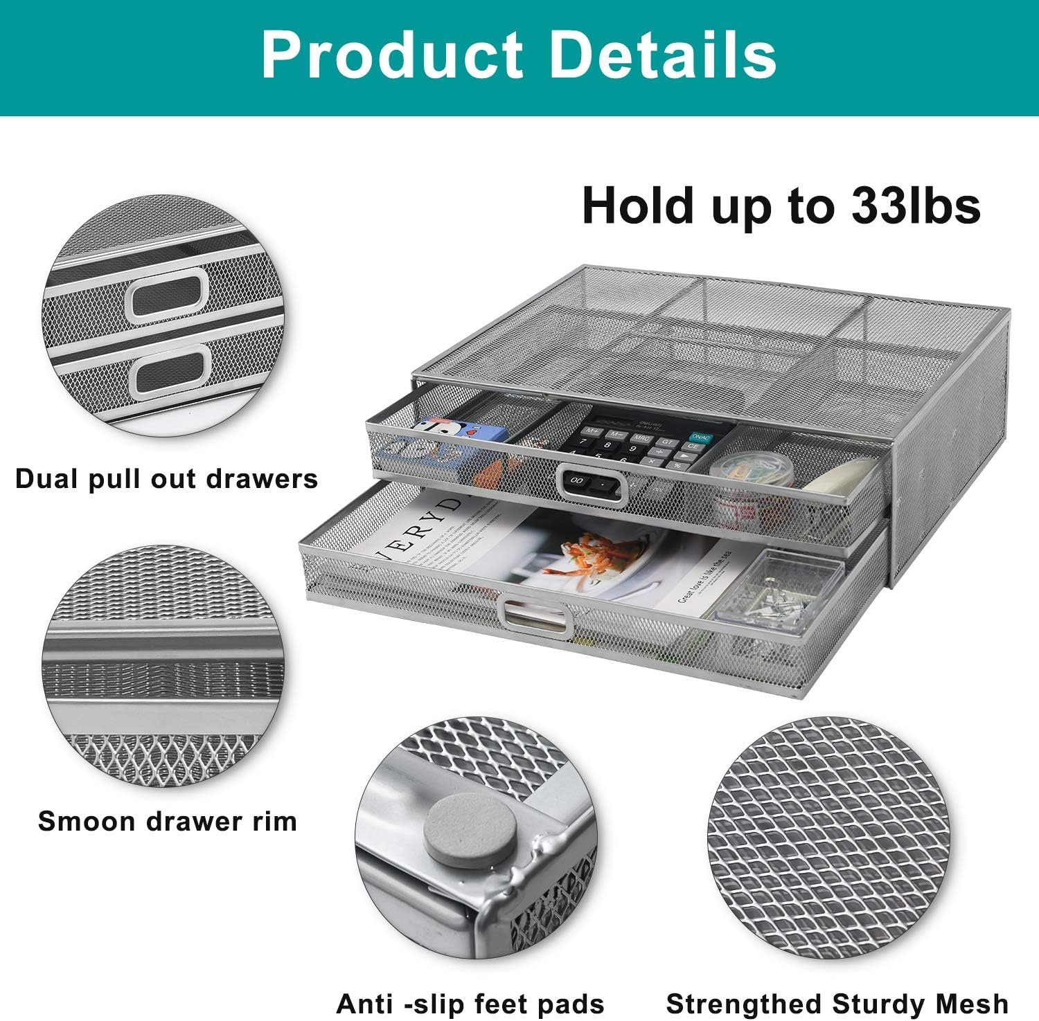 Monitor Stand Riser with Drawer - Metal Mesh Desk Organizer with Dual Pull Out Storage Drawer, Office Supply for Computer, PC, Laptop, Printer, Notebook, iMac (Black) : Office Products