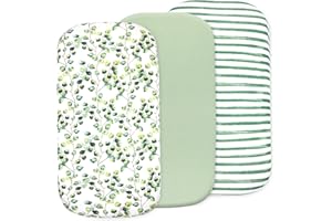 BUBLO BABY 3-Pack Organic Fitted Bassinet Sheets, Compatible with Halo, Snoo, Graco, Dream On Me, Delta, and Other Standard Size Bassinets - Fits Oval, Hourglass, & Rectangle Shapes (Size 32 x 16 x 4 Inches)