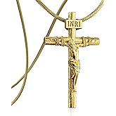 ZENLUNANO Catholic Crucifix Necklace for Women and Men, 18K Gold Plated Cross Necklace with Exquisite Jesus Pendant, 18~30" Stylish Stainless Steel Snake Chain, Christian Jewelry Gift
