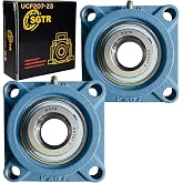 2 Pack Heavy Duty UCF207-23 Pillow Block Bearing Flange Type, 1-7/16 inch Bore, Self-Alignment, Industrial Grade, Super Protective Seal, Chrome Steel Bearing Units, Solid Cast Iron Units.