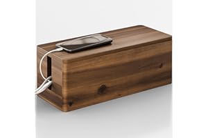 TIDITA Acacia Wood Large Cable Management Box Round Edge - 16" L Wooden Power Strip Box, Surge Protector Box - Cable Hider Box for Office, Living Room - 2 Open Slots, Magnetic Lid (Walnut Color)