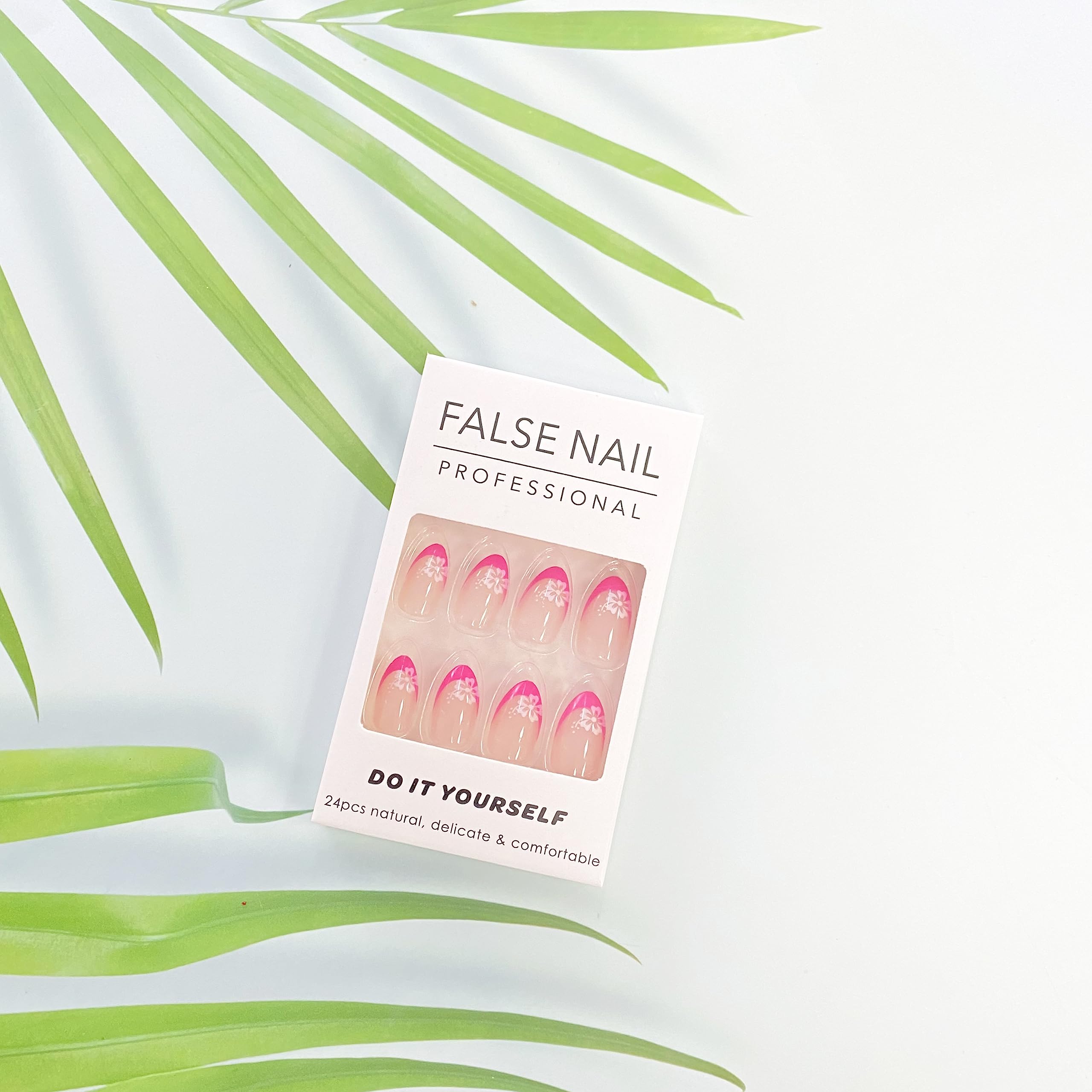 Press on Nails Almond False Nails Full Cover with Flower Designs Acrylic Nails Short French Tip Sticks on Nails for Women Girls Nails Supplies Decorations 24pcs - Image 5