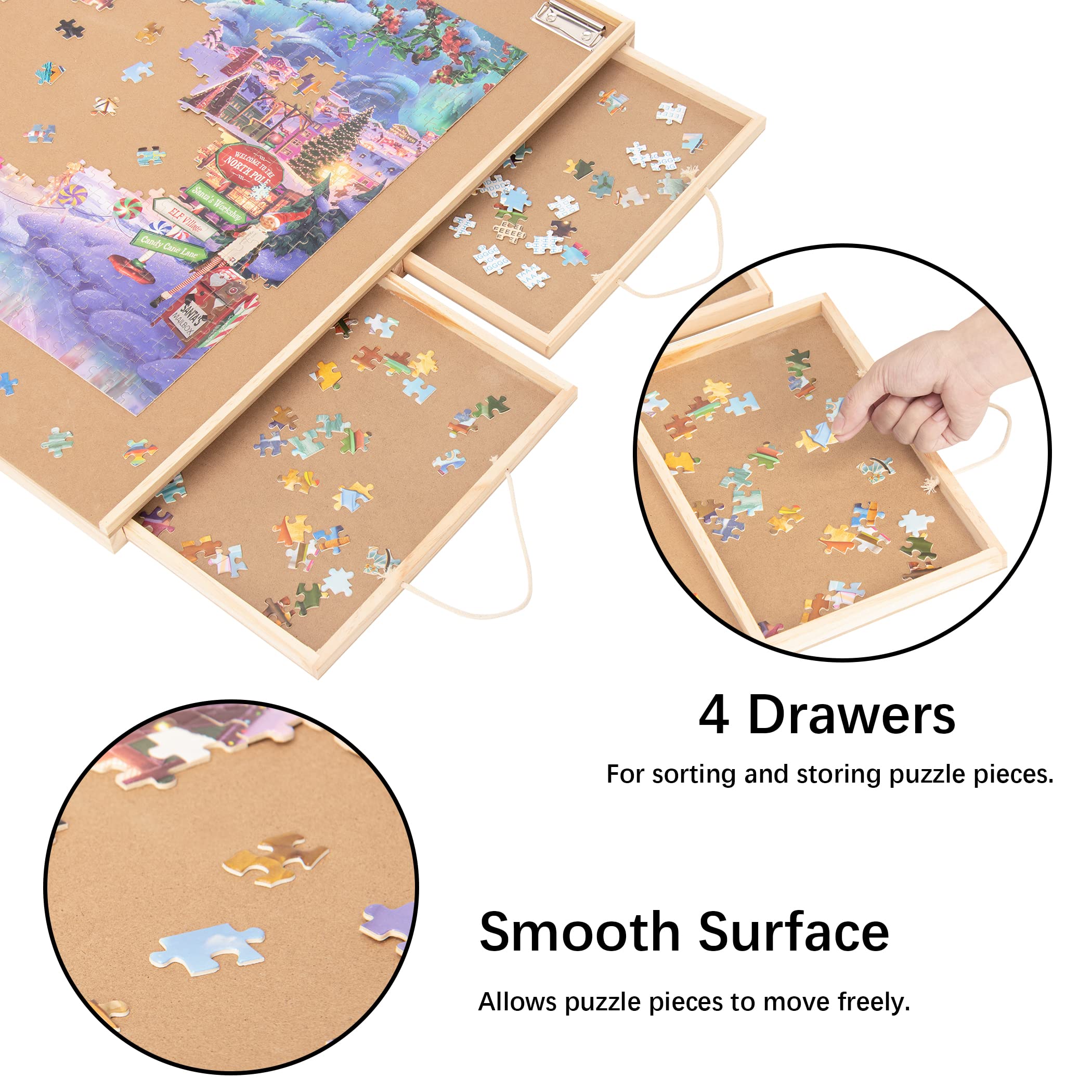 Lavievert 1500 Pieces Jigsaw Puzzle Table with 4 Drawers, Wooden Puzzle Plateau with Puzzle Mat Set and Smooth Surface, Portable Puzzle Board for Adults and Kids