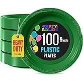 Party Solids Emerald Green Plastic Plates For Party 9" Emerald Green Disposable Plates Heavy Duty 100 Pcs Plastic Dinnerware Sets Heavy Duty 350 GSM Disposable Dinnerware Set