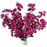 Raxcelivia Pack of 4-45" Artificial Bougainvillea Flower Stems Silk Bougainvillea Floral Arrangement Faux Fuchsia Violet Flowers for Home Wedding Indoor Outdoor Decor (Violet)