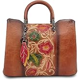 Genuine Leather Vintage Embossed Handbag for Women - Artisanal Cowhide Floral Crossbody Purse with Unique Craftsmanship