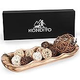 Kondito Wavy Edge Wooden Dough Bowl for Decor 16" L Lightweight Paulownia Wood Hand Carved Decorative Wooden Farmhouse Fruit Bowl Handmade, Home Decoration Centerpiece, Table Display Bowl