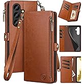 XcaseBar for Samsung Galaxy S24 5G Wallet case with Zipper Credit Card Holder RFID Blocking,Flip Folio Book PU Leather Shockproof Protective Cover Women Men for Samsung S24 Phone case Light Brown