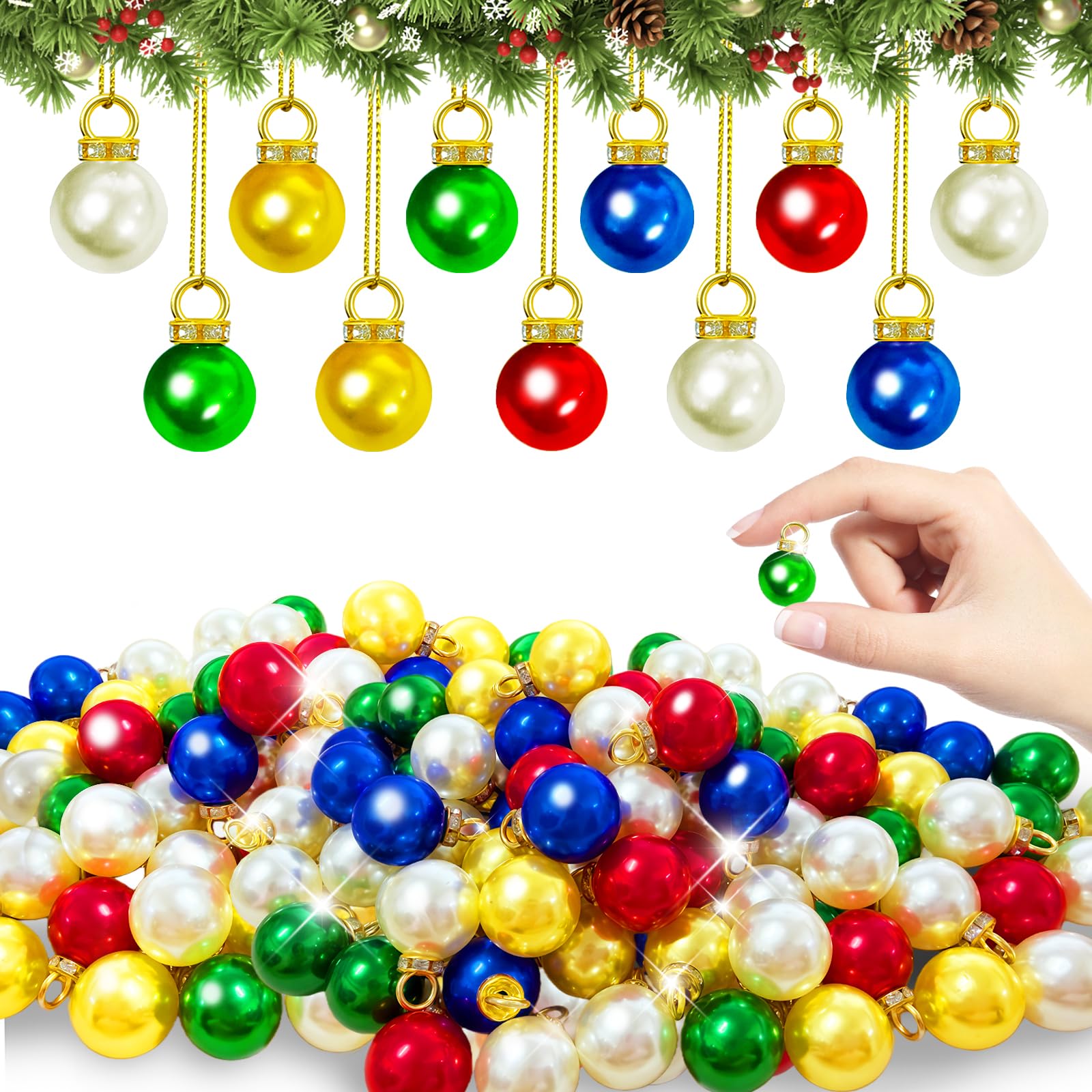 Photo 1 of 120 PCS Christmas Mini Balls Ornaments with Gold Hanging String,5 Colors Imitation Pearl Pendants,Mini Xmas Tree Ornaments,Small Vintage Glitter Balls for Holiday Party Outdoor Indoor Decorations