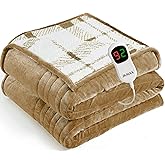 JKMAX Heated Electric Blanket Full Size - 72"x84" Flannel Heating Blanket with 10 Heating Levels & 5 Time Settings Over-Heat Protection, Winter Warmer for Adults with ETL Certification(Ivory)