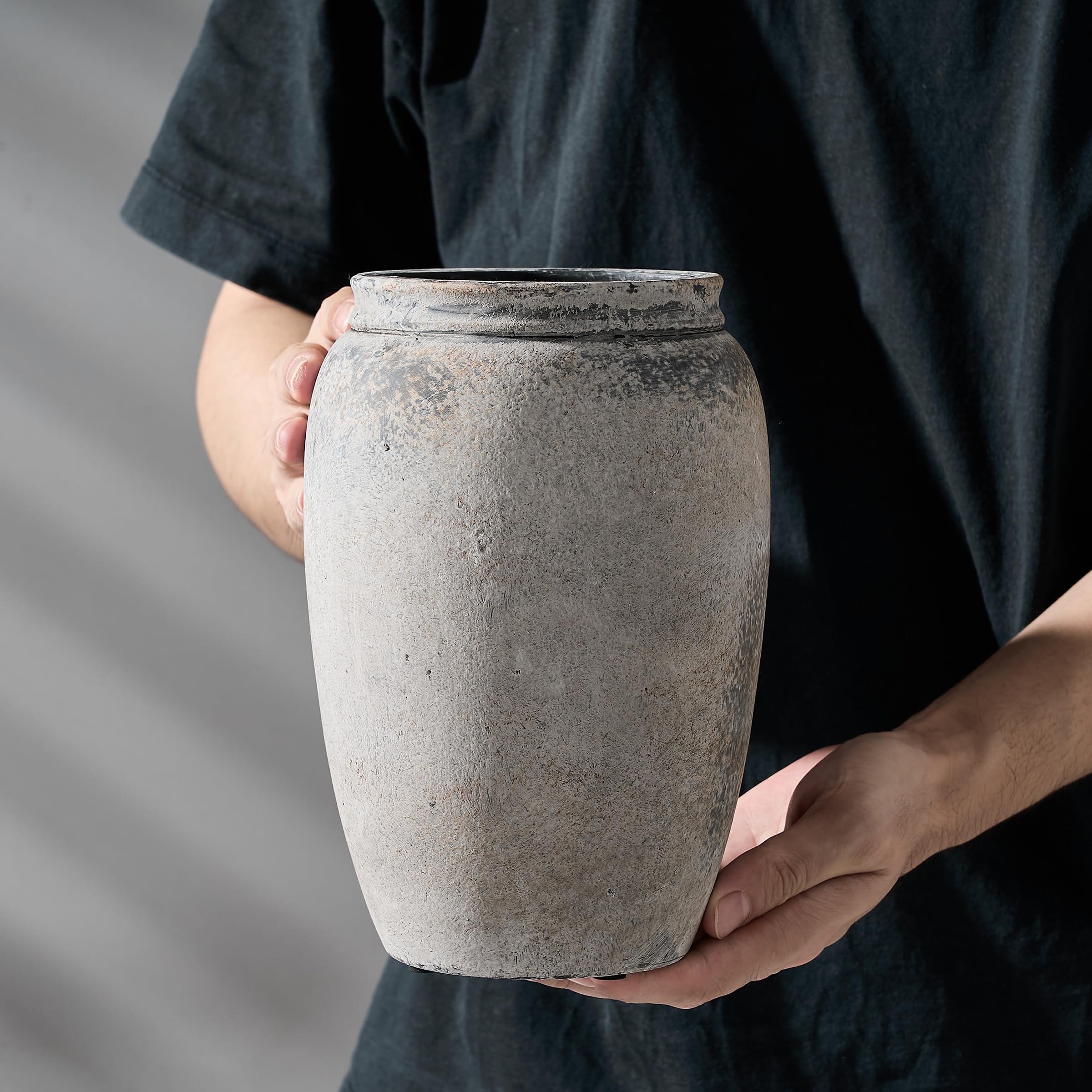 PORCER 8.2 Inch Ceramic Vase, Terracotta Rustic Vase Farmhouse Decorative Vase Boho Decor, Ceramic Vases for Home Decor, Living Room, Entryway, Floor, Holiday Wedding Christmas New Year Gifts - Gray - Image 6