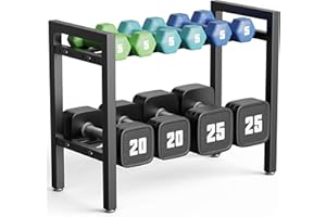 Dumbbell Rack 2-Tier 20 Inch Adjustable Spacing 400LB Capacity Weight Rack For Kettlebell Home Gym Dumbbells (Rack Only)