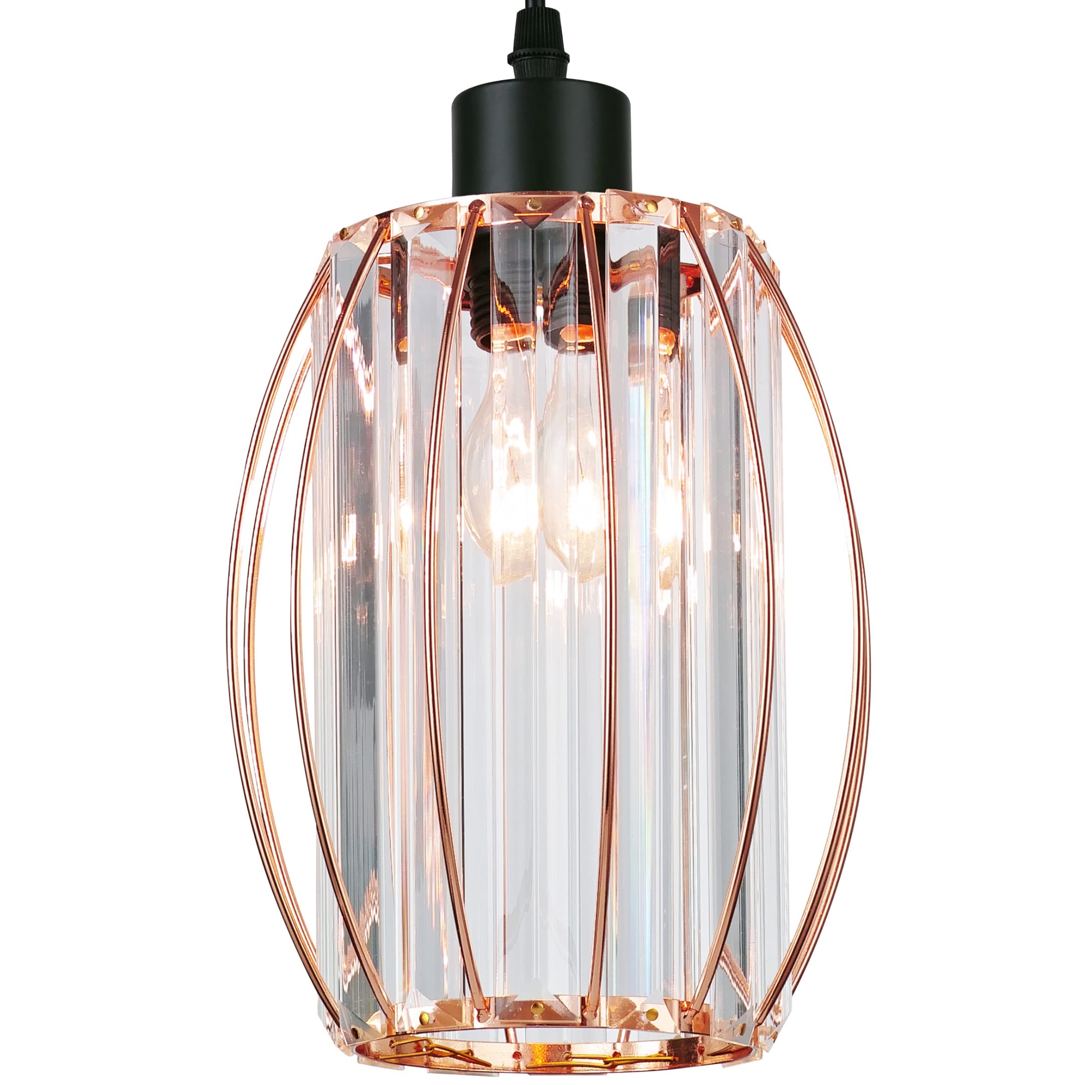 GIGGI Small Crystal Light Shade Rose Gold, 16cm x 20cm, Cylinder Shape with Oval Rings, Lampshades for Ceiling Lights & Bedside Lamps, Lamp Shades for Bedroom, Living Room, Kitchen, Hallway