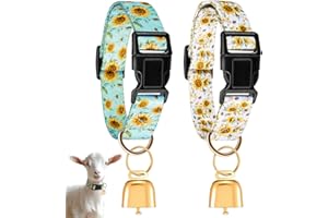 Talltalk 2 Pack Goat Collars with Bells Grazing Copper Bell and Adjustable Nylon Collar Set Loud Bronze Bell for Farm Sheep Cow Sheep Dog Accessories Christmas Thanksgiving Gift(Sunflower)
