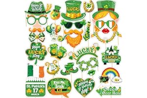 St. Patrick’s Day Photo Booth Props | 30-Piece Set | Includes Shamrocks, Lucky Glasses, Hats, Beards & More | Perfect for St.