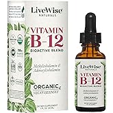 Organic Vitamin B12 1000 mcg Sublingual Liquid Drops For Adults, 6 Months Supply 1 oz, Methylcobalamin & Adenosylcobalamin - Bioactive Blend for Energy, Clarity & Focus - Vegan, Non-GMO, Unflavored