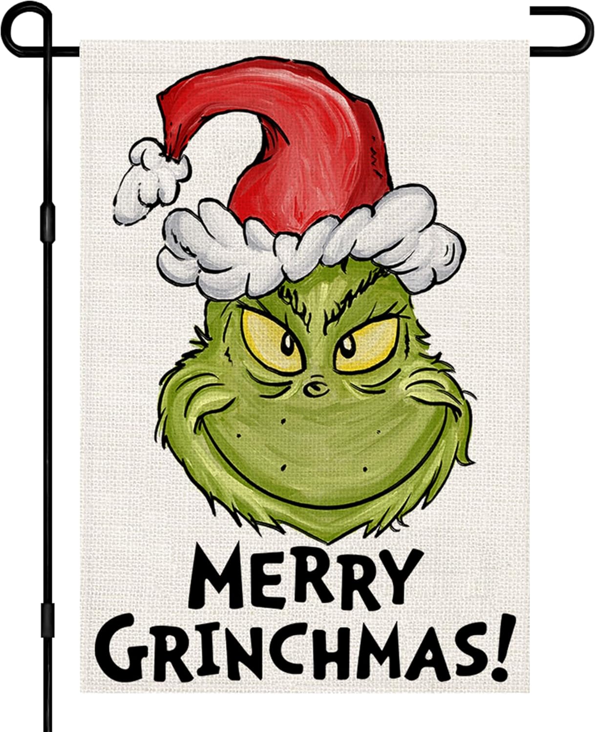Flags - Merry Grinchmas Garden Flag Burlap 12x18 Double Sided, Winter Christmas Decorations Outdoor Seasonal Yard Xmas Sign DF367