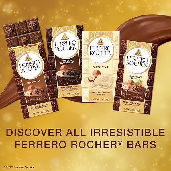 FERRERO ROCHER PREMIUM CHOCOLATE BARS, 8 COUNT VARIETY PACK, INDIVIDUALLY WRAPPED, 3.1 OZ EACH
