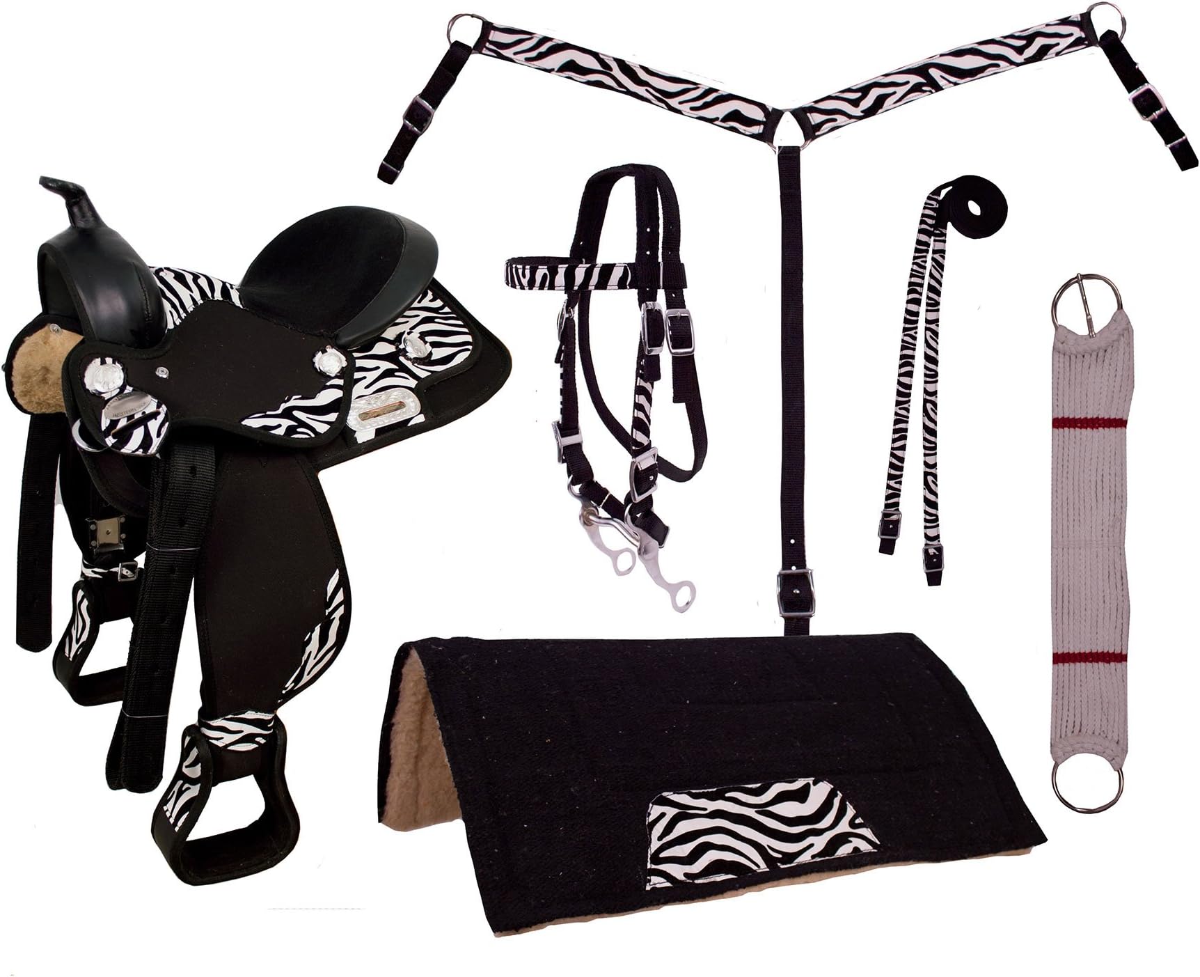 Tahoe Tack Closeout Synthetic Zebra Print Trail Horse Saddle 7 Piece Set Closeout