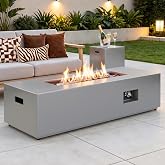 Nuturelly 43.9" Fire Pit Table, 50,000 BTU with Lava Rocks, Gray | Low Profile, Convertible Dining Table, Fire Table 304 Stainless Steel H-Burner for Outside Patio &amp; Backyard, Easy Assembly