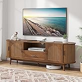 Mxtxmy 70" Fluted TV Stand for Tvs up to 80", Mid-Century Modern Entertainment Center with Drawers and Fluted Doors, Curved TV Media Console Table with Sliding Doors for Living Room, Bedroom (70")