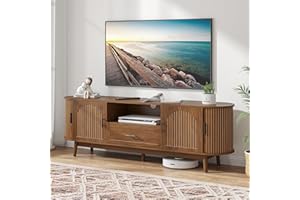 MXTXMY 70" Fluted TV Stand for Tvs up to 80", Mid-Century Modern Entertainment Center with Drawers and Fluted Doors, Curved TV Media Console Table with Sliding Doors for Living Room, Bedroom (70")