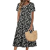Zeagoo Womens Casual Dresses for Summer Short Sleeve Flare Midi Dress Loose Beach Sundress Pleated Front Dress with Pockets