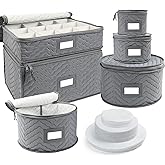 LotFancy China Storage Containers - Quilted 6-Piece Set Storage Box- Stores Chinaware, Stemware, Dinnerware, Dish Storage Ser