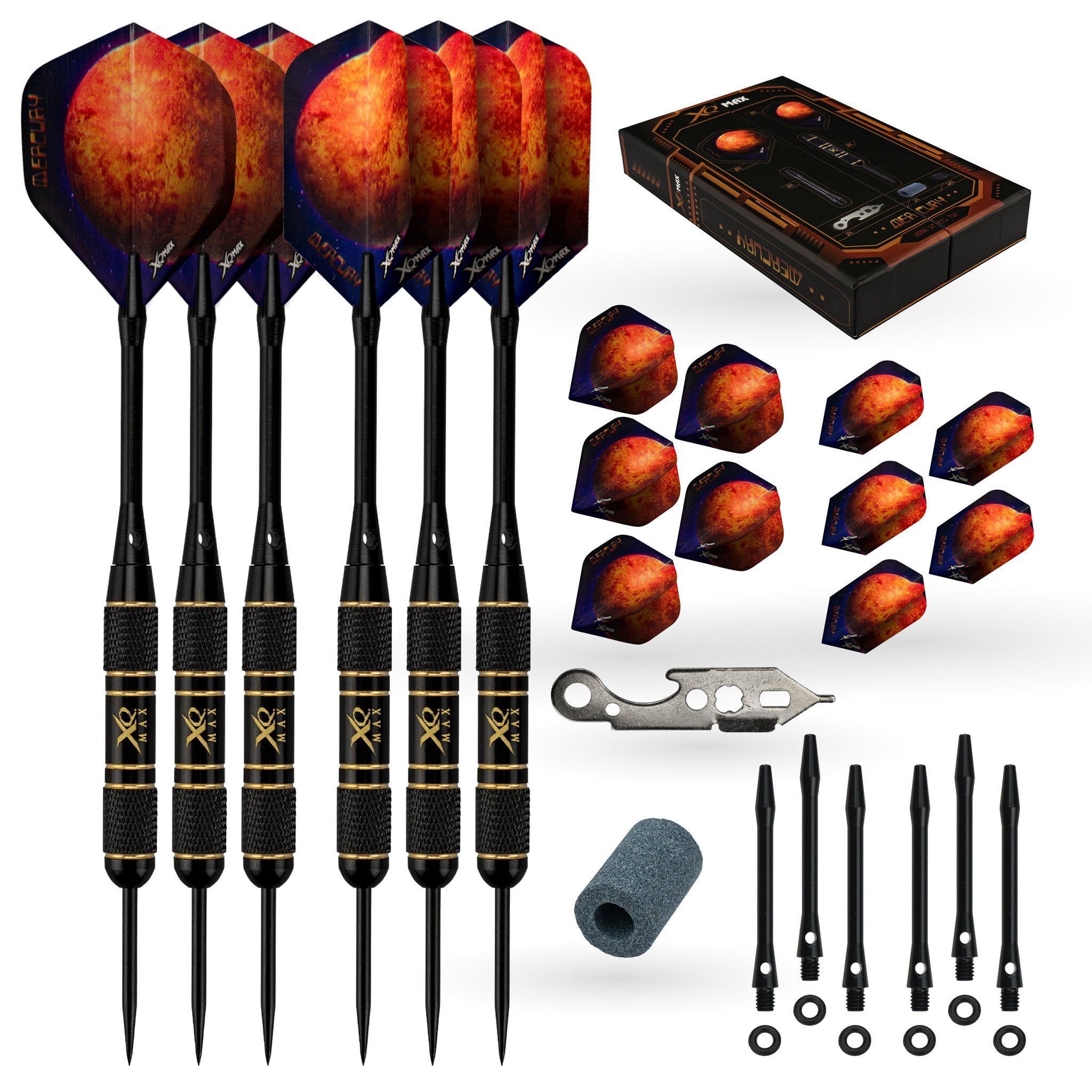 KOTO darts XQ Max Mercury, Steel Tip Darts, Darts Set, Solid Ring Grip, Textured Feel, Professional Use, Flights, Shafts, Case