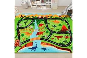 AKASISRUG Kids Carpet Playmat Rug,59"X39.4" Dinosaur Car Rugs for Kids Toy Cars,Non Slip Dino Safari Road Map Kids Rug for Playroom Bedroom Boys,Kids Play Mat Road Rug,Track Rug Car Play Carpet for Kids