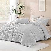 Andency Light Grey King Size Comforter Set, 3 Pieces Boho Bedding Set & Collections, Farmhouse Tufted Fluffy Bedding Comforter Sets for King Bed (1 Comforter 104x90In, 2 Pillowcases)