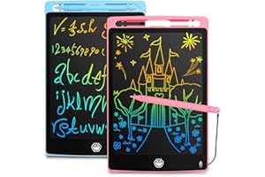 ROLWAY 2 Pack LCD Writing Tablet, 8.5 Inch Writing Tablet for Kids, Colorful Screen Doodle Board, Erasable and Reusable Digital Drawing Tablet, Learning Educational Toys for Girls Boys, Blue+Pink