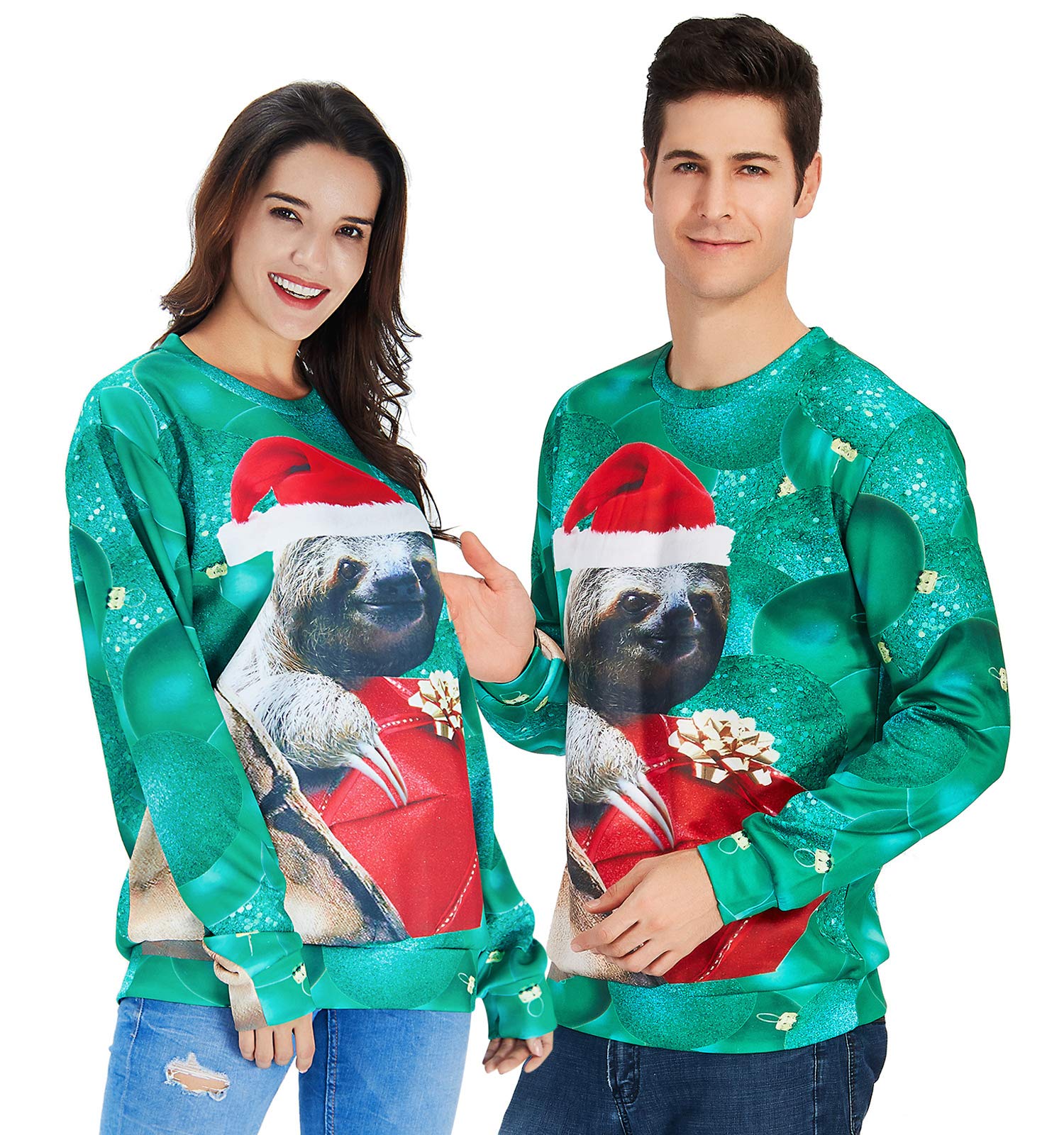 Loveternal 3D Printed Sloth Sweater Christmas Green Pullover Sweatshirts Blouse Shirt for Men Women XL