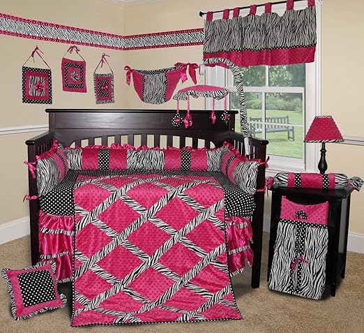 Amazon Com Sisi Baby Bedding Hot Pink Zebra 13 Pcs Crib Bedding Kitchen Dining