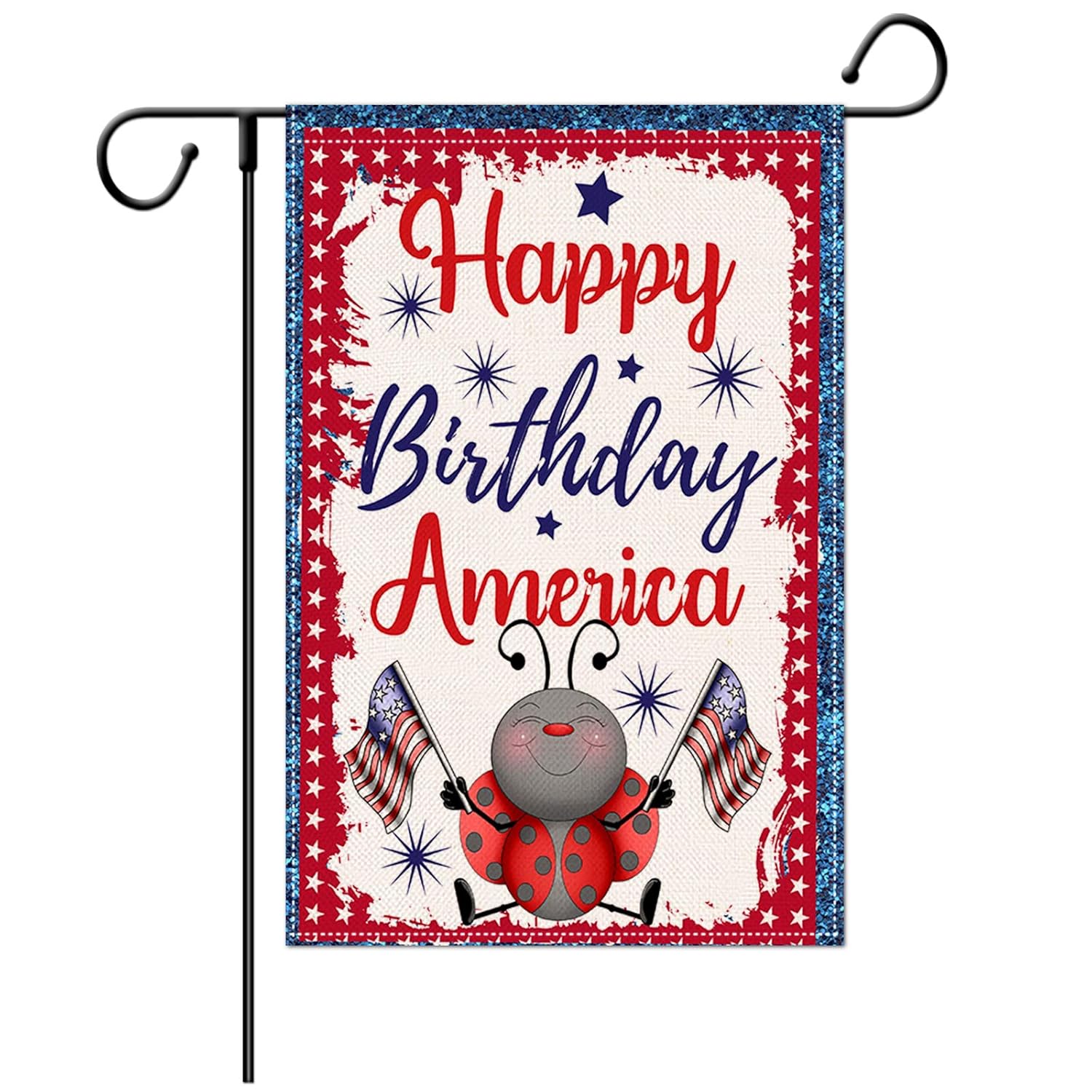 Jartinle 4th of July Garden Flag Double Sided, Patriotic Ladybug Gnome Happy Birthday America Yard Flags for Outside Memorial Day Independence Day Outdoor Décor 12.5x18 Inch